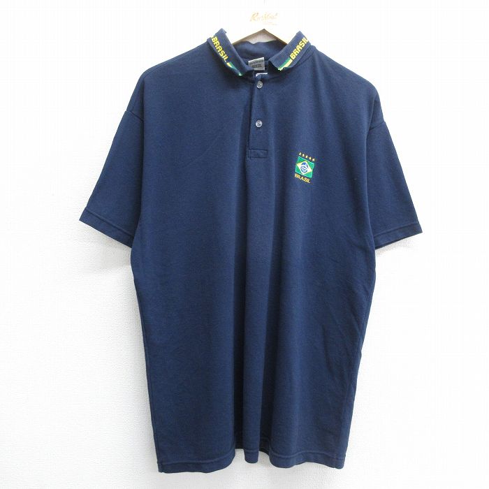 【50%OFF】XL★古着 半袖 ポロ シャツ メンズ 00年代 00s ブラジル 鹿の子 大きいサイズ 紺 ネイビー 24jul26 中古 トップス