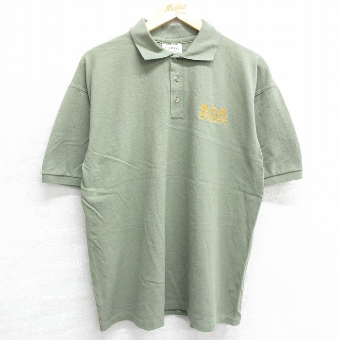 【50%OFF】XL★古着 半袖 ポロ シャツ メンズ 90年代 90s MGM 鹿の子 コットン USA製 薄緑 グリーン 24jul26 中古 トップス