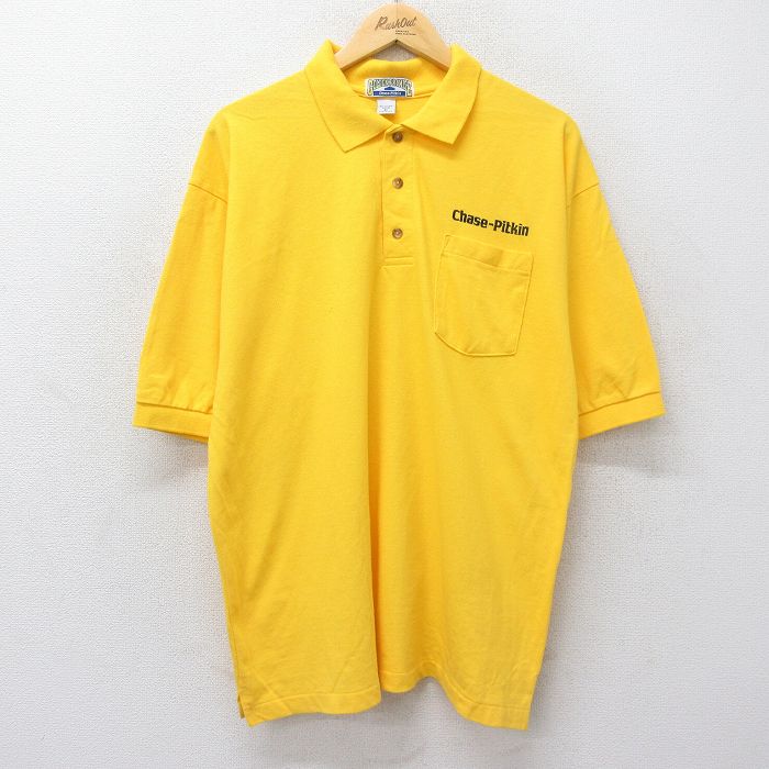 XL★古着 半袖 ポロ シャツ メンズ 90年代 90s Chase Pitkin 鹿の子 大きいサイズ コットン USA製 黄 イエロー 24aug07 中古 トップス