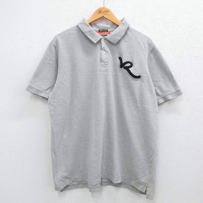 【50%OFF】XL★古着 ROCA WEAR 半袖 ポロ シャツ メンズ 鹿の子 大きいサイズ コットン グレー 霜降り 24aug09 中古 トップス