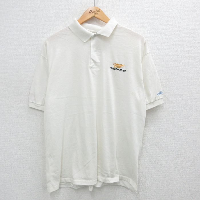【50%OFF】XL★古着 半袖 ポロ シャツ メンズ 90年代 90s ミラー ビール USA製 白 ホワイト 24aug09 中古 トップス