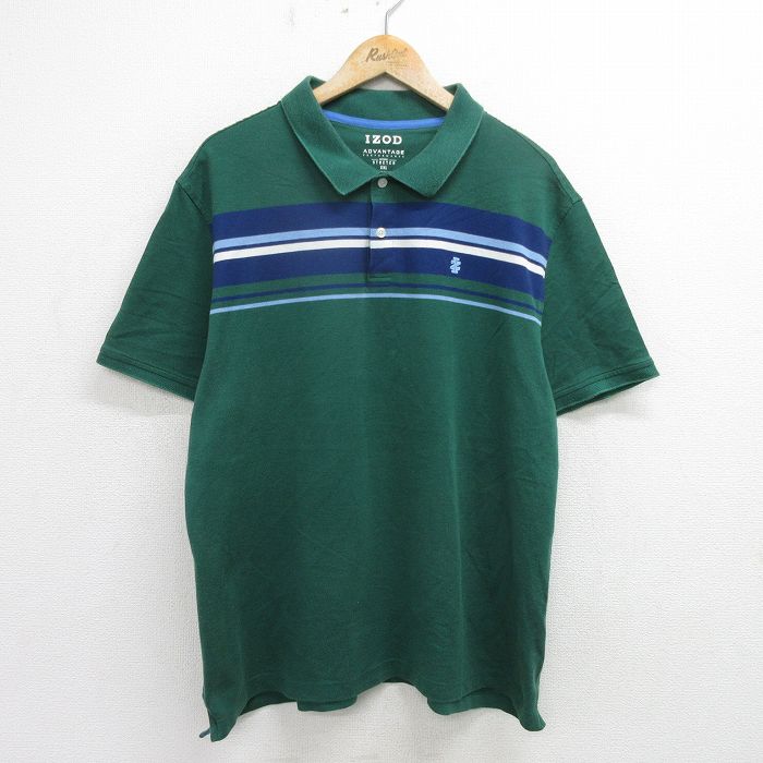 【50%OFF】XL★古着 IZOD 半袖 ポロ シャツ メンズ ワンポイントロゴ 大きいサイズ 緑他 グリーン 24aug09 中古 トップス