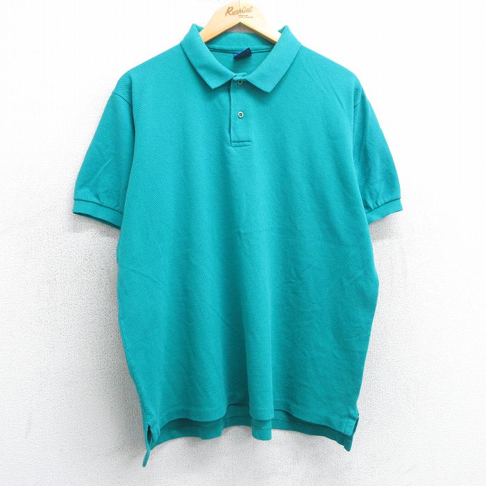 XL★古着 ペンドルトン PENDLETON 半袖 ポロ シャツ メンズ 90年代 90s 無地 大きいサイズ コットン 鹿の子 USA製 青緑 【spe】 25mar31 中古 トップス