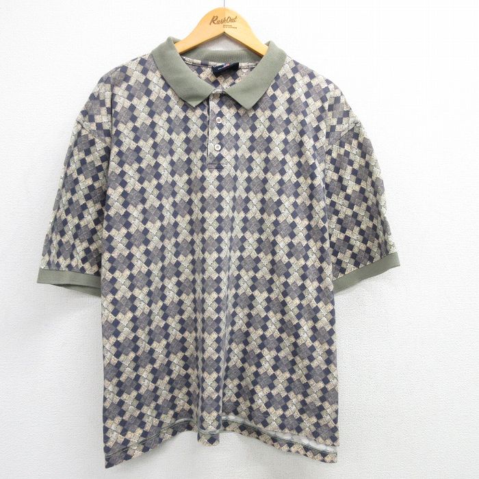XL★古着 半袖 ポロ シャツ メンズ 90年代 90s GVCC 鹿の子 大きいサイズ コットン USA製 紺他 ネイビー 【spe】 25apr04 中古 トップス