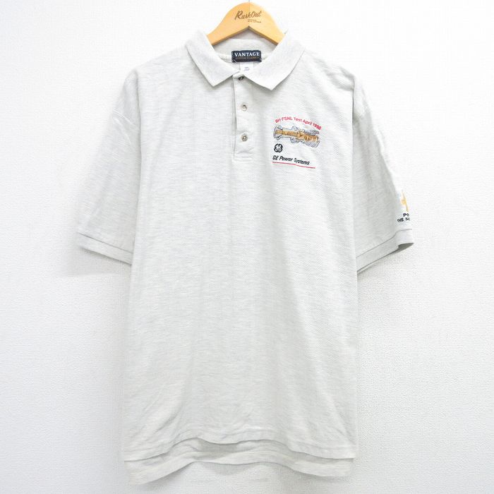 【50%OFF】XL★古着 半袖 ポロ シャツ メンズ 90年代 90s システム ヘリンボーン 大きいサイズ コットン USA製 グレー 25apr04 中古 トップス