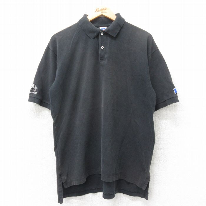 【50%OFF】XL★古着 ラッセル 半袖 ポロ シャツ メンズ 90年代 90s sporting Goods 鹿の子 コットン 黒 ブラック 【spe】 25apr14 中古 トップス