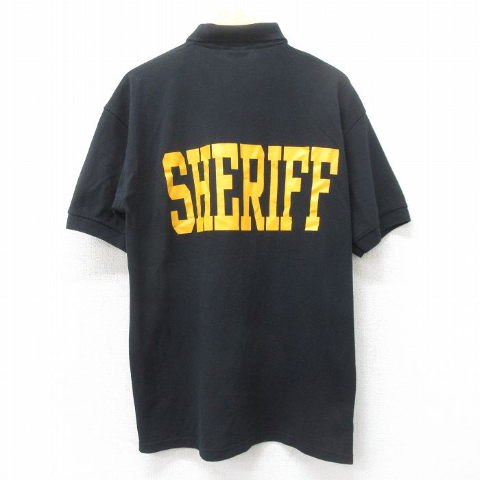 XL★古着 半袖 ポロ シャツ メンズ SHERIFF 黒 ブラック 25apr14 中古 トップス