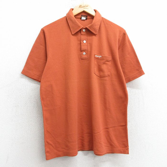 【50%OFF】XL★古着 ラングラー Wrangler 半袖 ポロ シャツ メンズ 90年代 90s ワンポイントロゴ USA製 オレンジ系 25apr17 中古 トップス