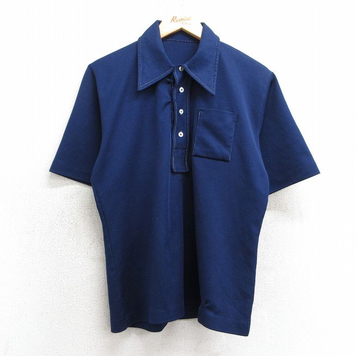 L★古着 半袖 ポロ シャツ メンズ 80年代 80s 紺 ネイビー 25apr17 中古 トップス