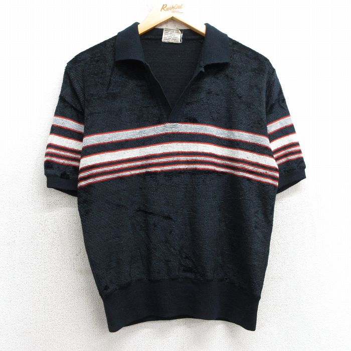 M★古着 半袖 ポロ シャツ メンズ 80年代 80s 開襟 オープンカラー 黒他 ブラック 25apr17 中古 トップス