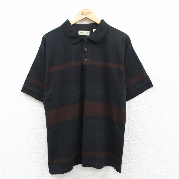 XL★古着 セントジョンズベイ 半袖 ポロ シャツ メンズ 90年代 90s コットン USA製 黒他 ブラック 【spe】 25apr26 中古 トップス