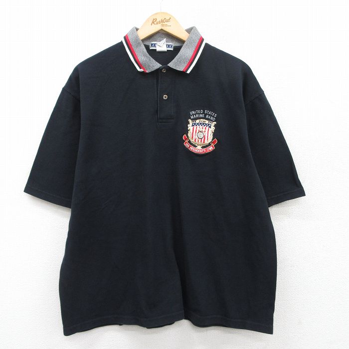 XL★古着 ジャージーズ 半袖 ポロ シャツ メンズ 00年代 00s MARINE BAND 鹿の子 大きいサイズ コットン 黒他 ブラック 25apr26 中古 トップス