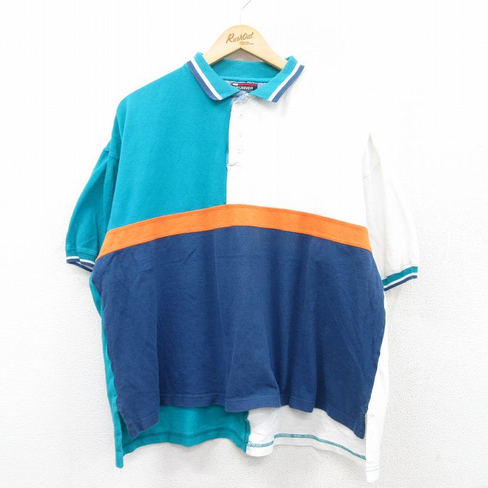 XL★古着 半袖 ポロ シャツ メンズ マルチカラー 大きいサイズ コットン 白他 ホワイト 25apr26 中古 トップス