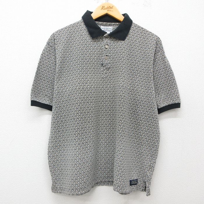 XL★古着 アリゾナジーンズ 半袖 ポロ シャツ メンズ 00年代 00s 総柄 大きいサイズ コットン グレー他 25may16 中古 トップス