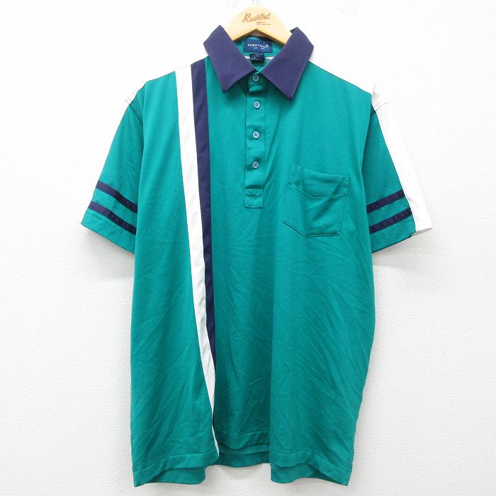 【50%OFF】XL★古着 タウンクラフト 半袖 ポロ シャツ メンズ 90年代 90s 青緑 25may16 中古 トップス