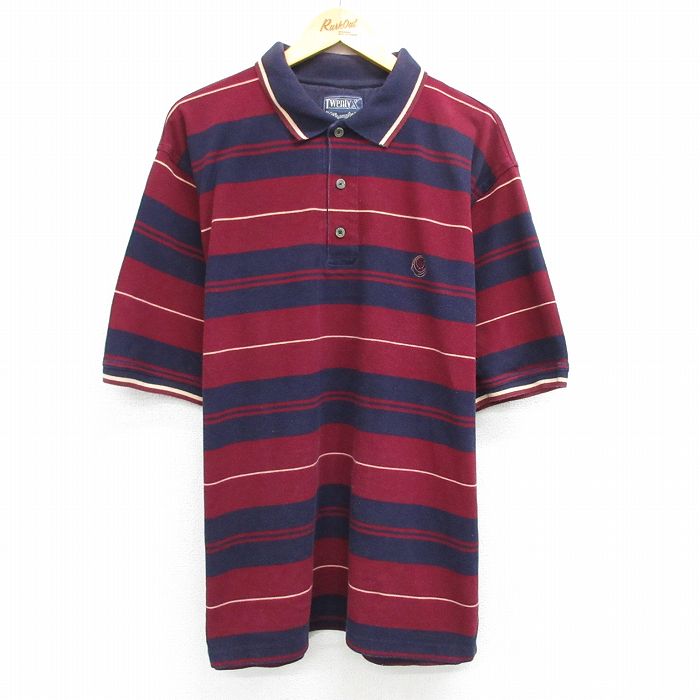 XL★古着 ラングラー Wrangler 半袖 ポロ シャツ メンズ 00年代 00s 20X 鹿の子 大きいサイズ コットン エンジ他 ボーダー 25may17 中古 トップス