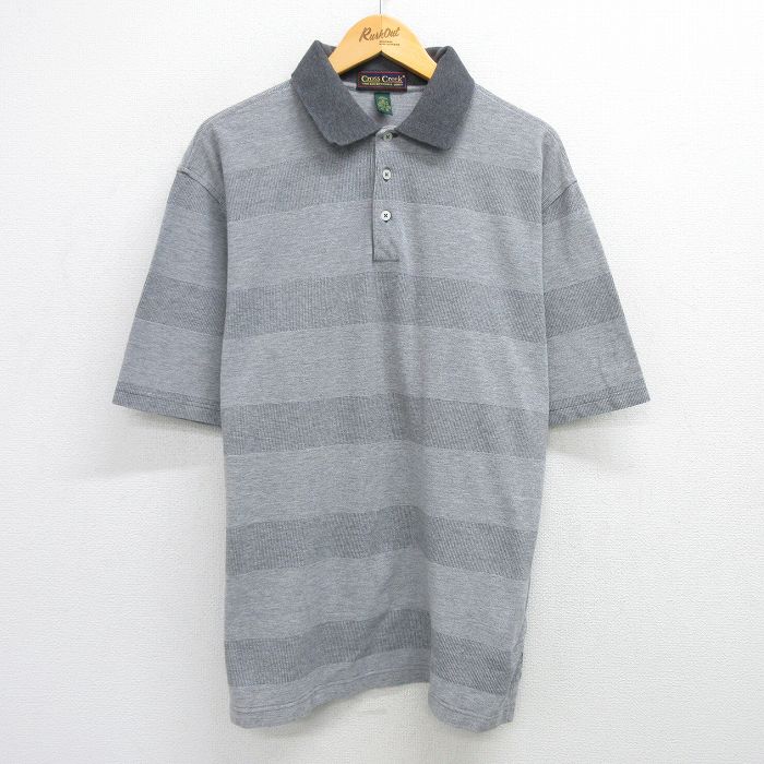 XL★古着 半袖 ポロ シャツ メンズ 00年代 00s コットン グレー他 ボーダー 25may17 中古 トップス