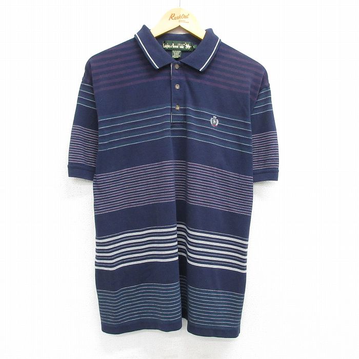 【50%OFF】90s 半袖ポロシャツ ネイビーボーダー XL | 古着