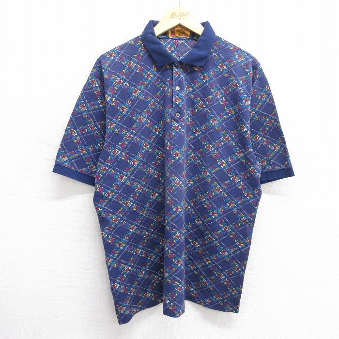 XL★古着 半袖 ポロ シャツ メンズ 90年代 90s 大きいサイズ コットン イタリア製 紺他 ネイビー 25may17 中古 トップス