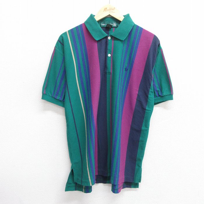 【50%OFF】90s 半袖ポロシャツ グリーンストライプ XL | 古着