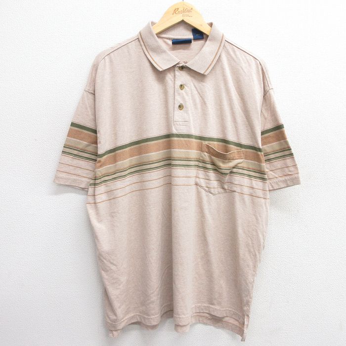 XL★古着 タウンクラフト 半袖 ポロ シャツ メンズ 90年代 90s 大きいサイズ コットン ベージュ カーキ 霜降り他 25may17 中古 トップス