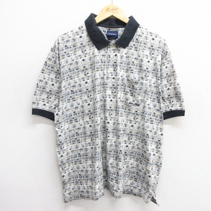 【50%OFF】カタリナ 半袖ポロシャツ 総柄 ブラック XL | 古着