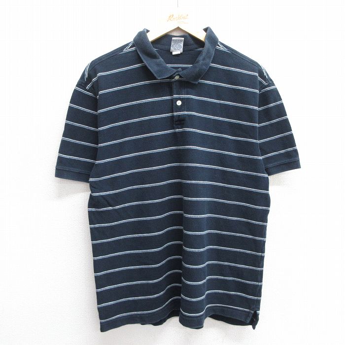 L★古着 オールドネイビー OLD NAVY 半袖 ポロ シャツ メンズ 00年代 00s 鹿の子 コットン 紺他 ネイビー ボーダー 25may17 中古 トップス