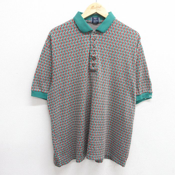 XL★古着 半袖 ポロ シャツ メンズ 90年代 90s 大きいサイズ 青緑他 25may17 中古 トップス