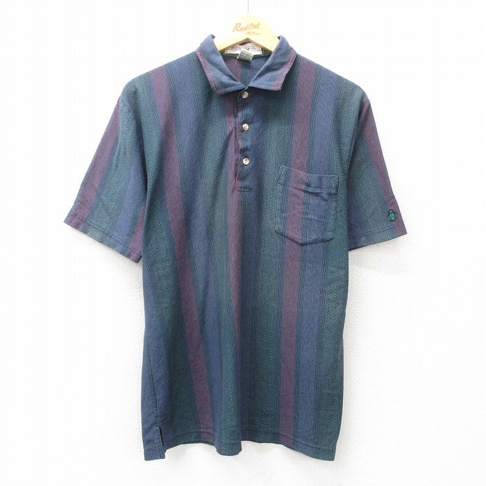 グランドスラム 90s 半袖ポロシャツ ストライプ ネイビー L | 古着