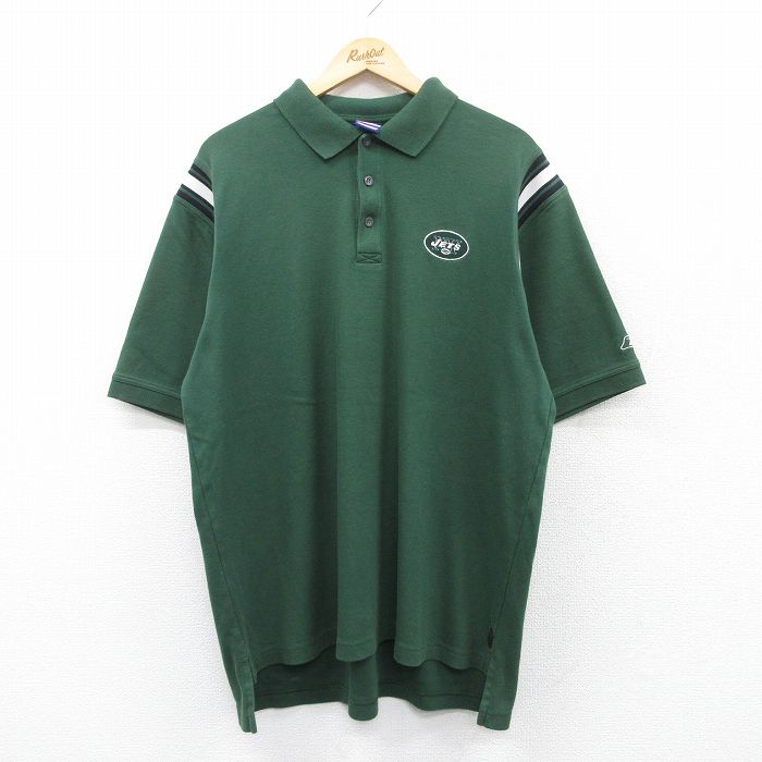 XL★古着 リーボック REEBOK 半袖 ポロ シャツ メンズ 00年代 00s NFL ニューヨークジェッツ 大きいサイズ 緑 グリーン アメフト スーパーボウル 25may20 中古 トップス