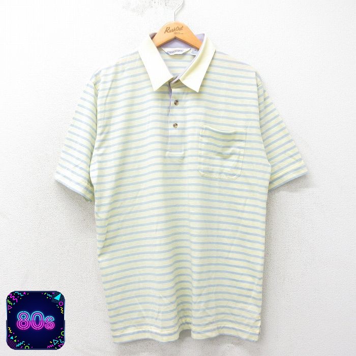 80s 半袖ポロシャツ イエローボーダー XL | 古着