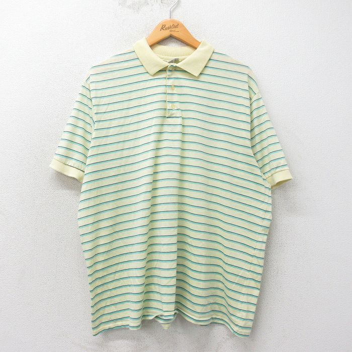 XL★古着 半袖 ポロ シャツ メンズ 90年代 90s 大きいサイズ USA製 黄他 イエロー ボーダー 【spe】 25may22 中古 トップス
