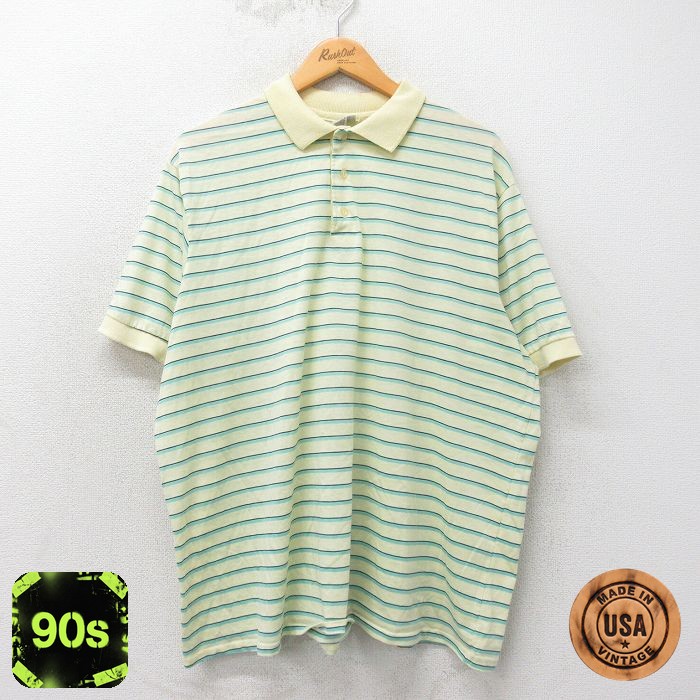 90s 半袖ポロシャツ イエローボーダー XL | 古着