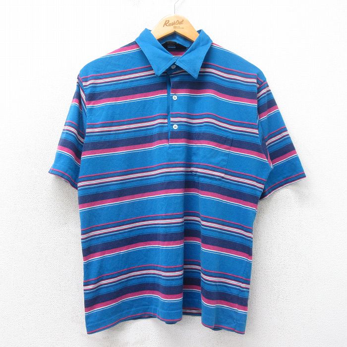 90s 半袖ポロシャツ ブルーボーダー L | 古着