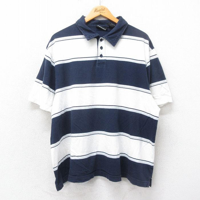 XL★古着 no boundaries 半袖 ポロ シャツ メンズ 00年代 00s 大きいサイズ コットン 白他 ホワイト ボーダー 25may22 中古 トップス
