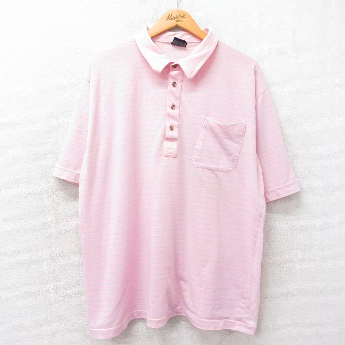 【50%OFF】XL★古着 半袖 ポロ シャツ メンズ 90年代 90s 大きいサイズ ピンク他 ボーダー 25may22 中古 トップス