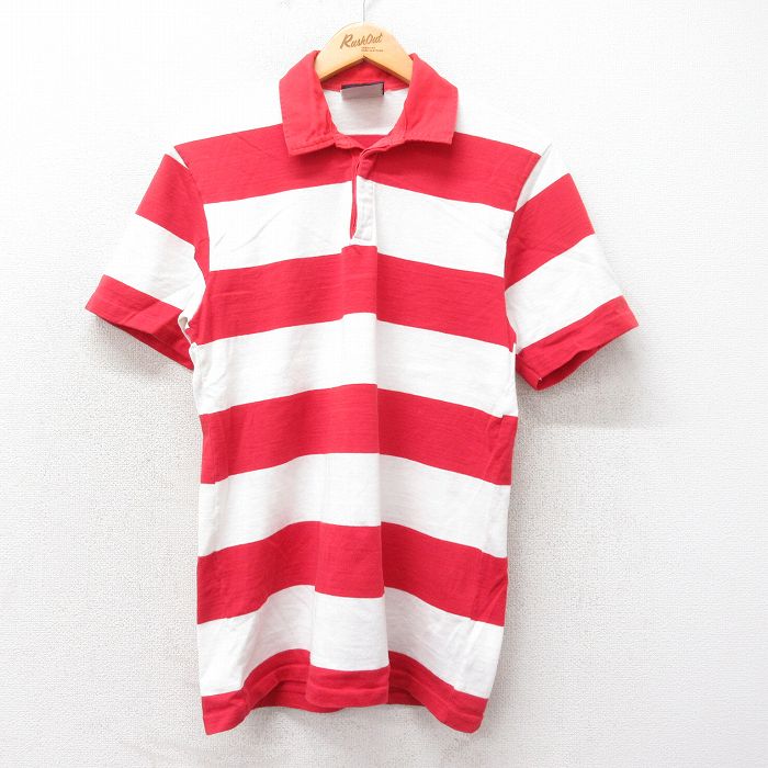 M★古着 カンタベリー 半袖 ラガー シャツ メンズ 90年代 90s コットン 赤他 レッド ボーダー 25may22 中古 トップス