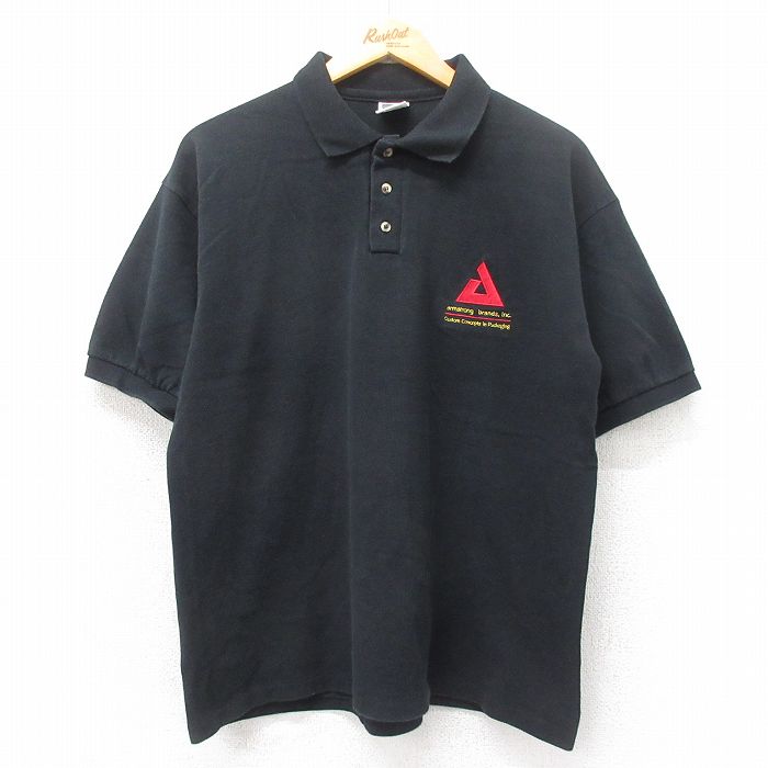 XL★古着 半袖 ポロ シャツ メンズ 00年代 00s armstrong 鹿の子 コットン 黒 ブラック 25may22 中古 トップス
