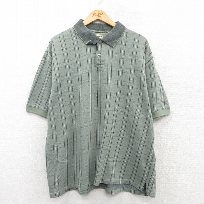 XL★古着 半袖 ポロ シャツ メンズ 大きいサイズ 緑系他 グリーン チェック 25may23 中古 トップス
