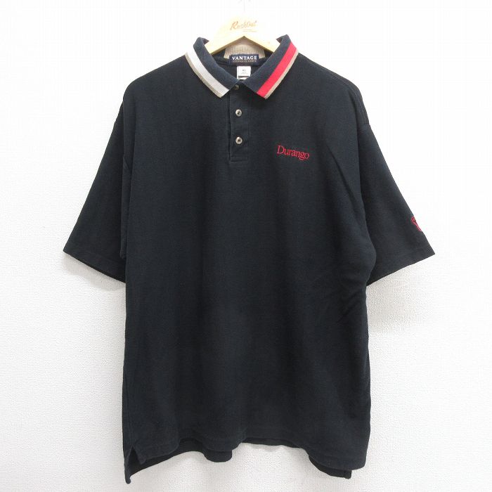 XL★古着 半袖 ポロ シャツ メンズ 90年代 90s ダッジ デュランゴ ヘリンボーン 大きいサイズ コットン USA製 黒 ブラック 25may26 中古 トップス