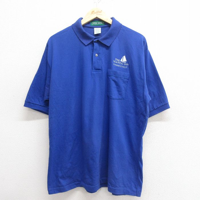 XL★古着 半袖 ポロ シャツ メンズ 90年代 90s ヨット コットン USA製 青 ブルー 25may26 中古 トップス