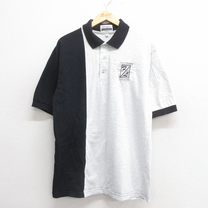 XL★古着 半袖 ポロ シャツ メンズ 90年代 90s デイトナビーチ ツートンカラー コットン USA製 薄グレー他 【spe】 25may26 中古 トップス