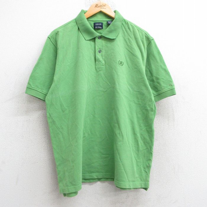 XL★古着 IZOD 半袖 ポロ シャツ メンズ ワンポイントロゴ コットン 鹿の子 緑 グリーン 25may28 中古 トップス