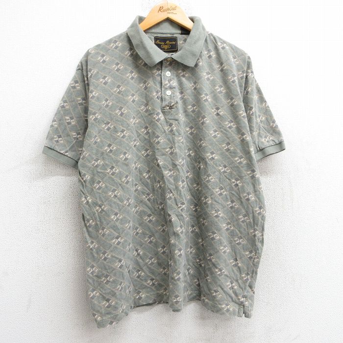 グリーン総柄 半袖ポロシャツ XL | 古着