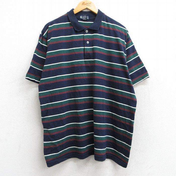 【50%OFF】90s 半袖ポロシャツ ネイビーボーダー XL | 古着
