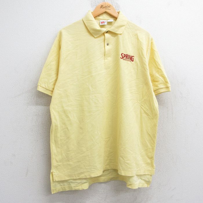 【50%OFF】XL★古着 半袖 ポロ シャツ メンズ 90年代 90s SPRING コットン 鹿の子 USA製 黄 イエロー 25may28 中古 トップス