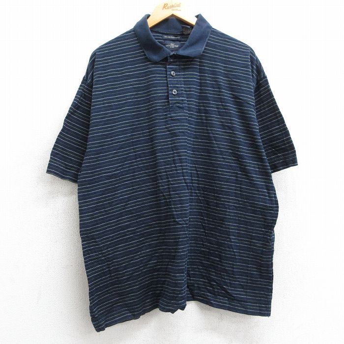XL★古着 ドッカーズ 半袖 ポロ シャツ メンズ 大きいサイズ コットン 紺他 ネイビー ボーダー 25may28 中古 トップス
