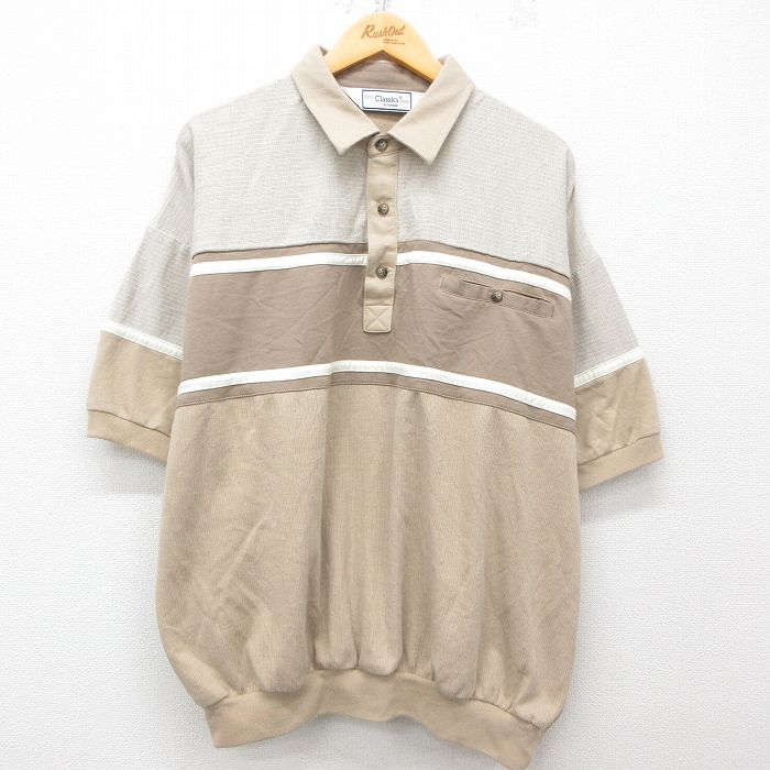 XL★古着 半袖 ポロ シャツ メンズ 90年代 90s 大きいサイズ ベージュ他 カーキ 25may29 中古 トップス