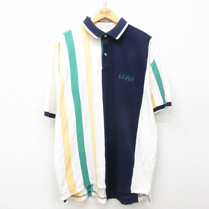 XL★古着 IZOD 半袖 ポロ シャツ メンズ 90年代 90s ワンポイントロゴ スポーツ 鹿の子 大きいサイズ コットン 生成り他 25may29 中古 トップス
