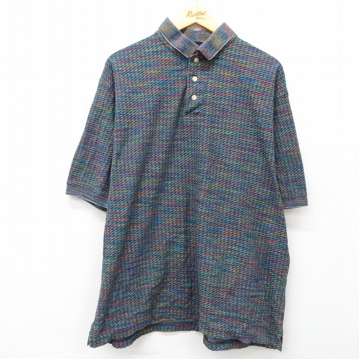 XL★古着 半袖 ポロ シャツ メンズ 00年代 00s 大きいサイズ コットン 紺他 ネイビー 25may29 中古 トップス